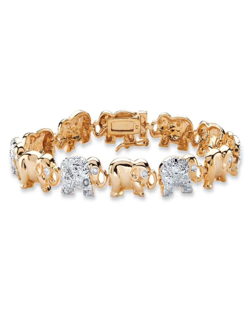 Front of a size 7.25 in Diamond Accent Two-Tone Elephant Parade Bracelet Yellow Gold-Plated 7.25" in White by PalmBeach Jewelry. | dia_product_style_image_id:297082